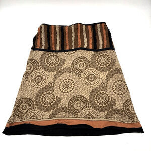 Mexican Blues Brown & Tan Textured Geometric Design Elastic Waist Skirt S 26x20"